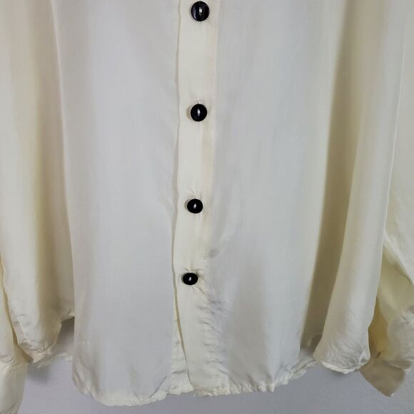 CP Shades Top Small White Silk Flowy Lagenlook Button Front Minimalist Boho - Picture 3 of 10